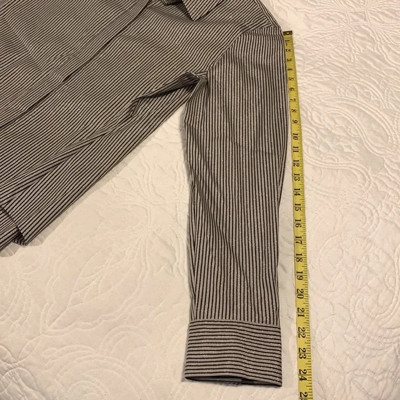 LAFAYETTE 148 NY Stripe Shimmer Button Down Long Sleeve Blouse Black Beige SZ 10 - Picture 15 of 16